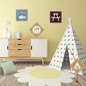 Camping Themed Party Decorations Set, Big Size Laminated Camping Sign Cutouts, Camping Party Banner Welcome Porch Sign for Camping Themed Birthday Baby Shower Decorations