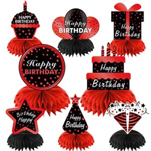 Red and Black Birthday Decorations Table Honeycomb Centerpieces, 8Pcs Red Black Happy Birthday Table Topper Sign Party Supplies for Men Women, 16th 21st 30th 40th 50th 60th Birthday Table Décor