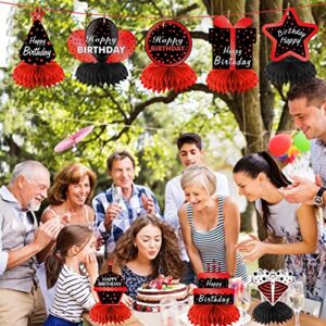 Red and Black Birthday Decorations Table Honeycomb Centerpieces, 8Pcs Red Black Happy Birthday Table Topper Sign Party Supplies for Men Women, 16th 21st 30th 40th 50th 60th Birthday Table Décor