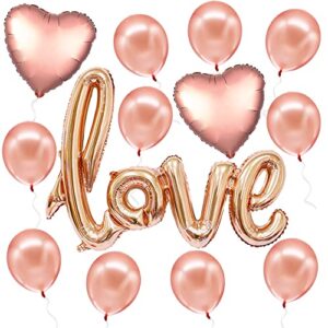 katchon, large rose gold love balloon letters – 36 inch | heart balloons, wedding shower balloons | love letter balloons for romantic night decorations | bridal shower decor | i love you balloons