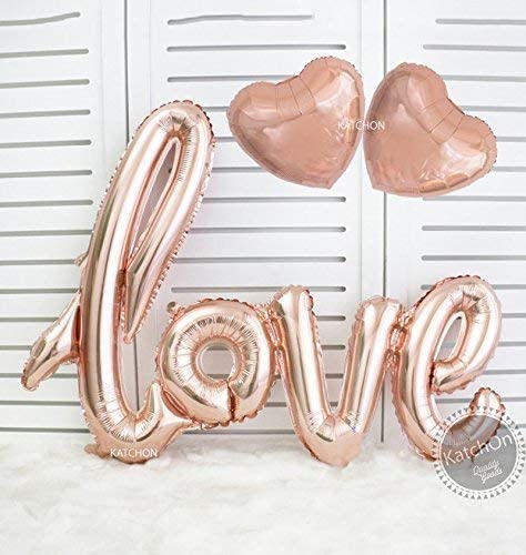 KatchOn, Large Rose Gold Love Balloon Letters - 36 Inch | Heart Balloons, Wedding Shower Balloons | Love Letter Balloons for Romantic Night Decorations | Bridal Shower Decor | I Love You Balloons