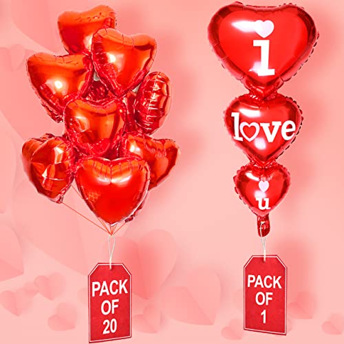 Valentines Day Balloons Decorations Kit - Teddy Bear Foil Balloons| 20Pcs Mylar Red Heart Shaped Balloons | I LOVE YOU Balloons & Red Balloons| 500Pcs Artificial Fake Rose Petals for Valentines Day