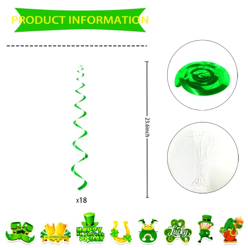 32 Pieces St Patricks Day Decorations Hanging Swirls, St. Patricks Day Decorations Shamrock Clover Leprechaun Horseshoe Ceiling Foil Streams for Lucky Day Home Irish Party Supplies