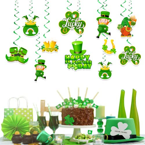 32 Pieces St Patricks Day Decorations Hanging Swirls, St. Patricks Day Decorations Shamrock Clover Leprechaun Horseshoe Ceiling Foil Streams for Lucky Day Home Irish Party Supplies