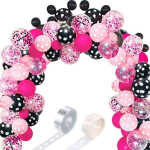 117 mouse balloon garland arch kit black red white gold/rose red pink balloon garland arch and balloon strip for mouse theme party baby shower birthday wedding decoration (pink rose red mouse color)