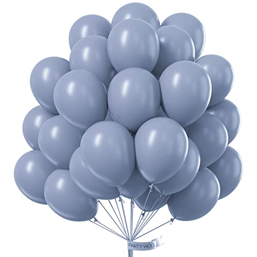 PartyWoo Retro Blue Balloons, 50 pcs 12 Inch Dusty Blue Balloons, Grayish Blue Balloons for Balloon Garland as Party Decorations, Birthday Decorations, Wedding Decorations, Baby Shower Decorations