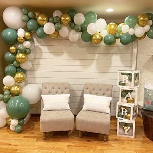 Oopat DIY Olive Sage White Gold Balloon Arch Garland Kit for Boho Bridal Shower Baby Shower Wedding Birthday Backdrop Engagement Bridal Shower Bachelorette Party Decoration (Sage Gold)