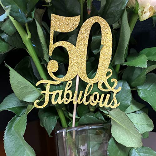 10-Pack Double Sided Gold Fabulous and 50th Birthday Centerpieces for Tables, Number 50 Centerpiece Sticks, 50th Birthday Table Decorations for Women Men (Double Sided Giltter)