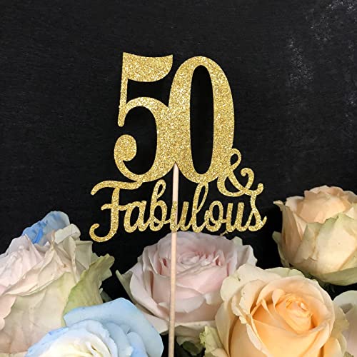 10-Pack Double Sided Gold Fabulous and 50th Birthday Centerpieces for Tables, Number 50 Centerpiece Sticks, 50th Birthday Table Decorations for Women Men (Double Sided Giltter)