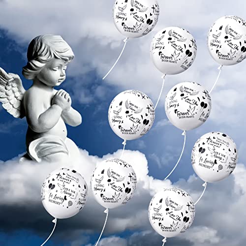 100 Pcs Memorial Balloons Funeral Remembrance Latex Balloons Celebration of Life Decorations White Heavenly Birthday Balloons to Release in Sky for Funeral Favors Condolence Bereavement Grave