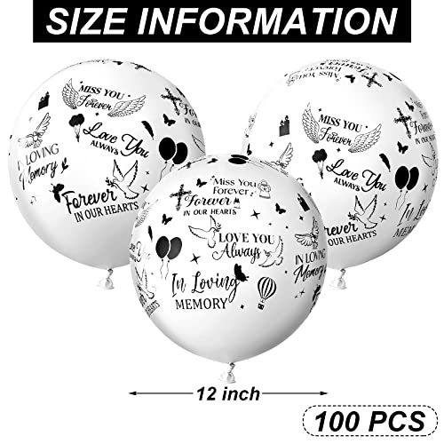 100 Pcs Memorial Balloons Funeral Remembrance Latex Balloons Celebration of Life Decorations White Heavenly Birthday Balloons to Release in Sky for Funeral Favors Condolence Bereavement Grave