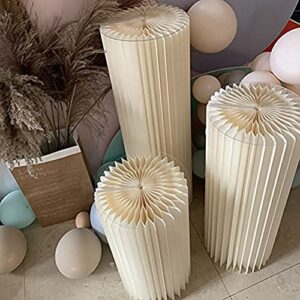 foldable paper columns display pedestals stands for wedding engagement birthday party decoration (cream white, l+xl+xxl (d12″))
