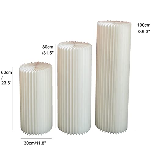 Foldable Paper Columns Display Pedestals Stands for Wedding Engagement Birthday Party Decoration (Cream White, L+XL+XXL (D12"))