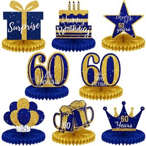 8 pieces gold and blue 60th birthday table centerpieces, 60th birthday honeycomb table centerpieces, 60th birthday table decorations birthday party supplies for 60th table birthday decorations