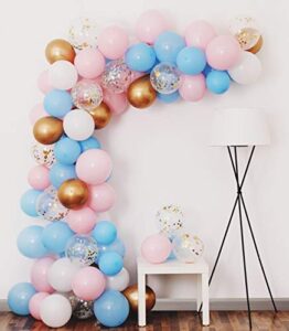 gender reveal balloon garland kit, gender reveal party supplies balloons backdrop including light blue pink gold confetti balloons for gender reveal party decorations