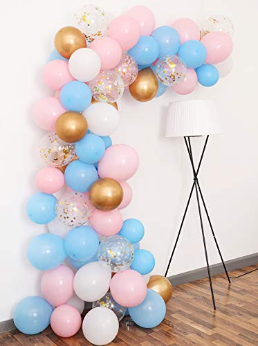 Gender Reveal Balloon Garland Kit, Gender Reveal Party Supplies Balloons Backdrop Including Light Blue Pink Gold Confetti Balloons for Gender Reveal Party Decorations