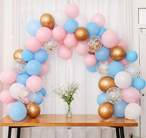 Gender Reveal Balloon Garland Kit, Gender Reveal Party Supplies Balloons Backdrop Including Light Blue Pink Gold Confetti Balloons for Gender Reveal Party Decorations