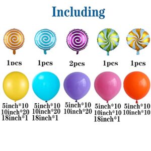 Candy Rainbow Balloon Garland and Arch Kit-141pcs Yellow Blue Orange Rose Red Purple Macaron Balloons with Lollipop Balloons for Candy Theme Baby Shower Birthday Party Supplies