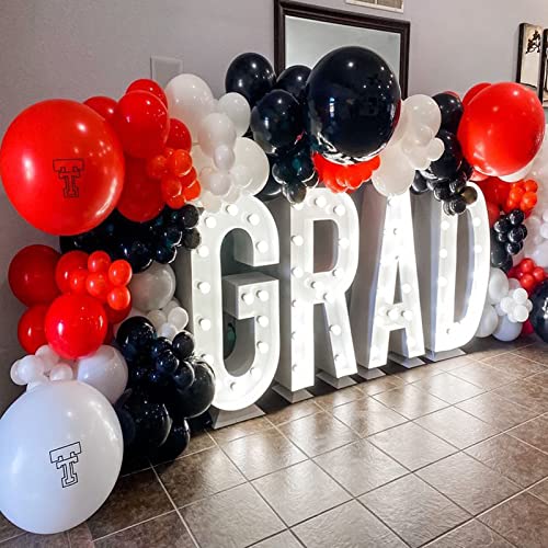 Red and Black Balloons Garland Arch Kit, 115Pcs 18 12 10 5 In Red Black White Metallic Silver Confetti Latex Balloons for Graduation Baby Shower Birthday Weddings With Silver Ribbon and Balloon Strip