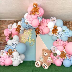 Gender Reveal Pink Blue Balloons - 60 Pack 12 Inch Pink and Blue Confetti Latex Party Balloons Arch Kit Pastel Balloons for Baby Shower Wedding Birthday Party Decoration - with 33ft Ribbon