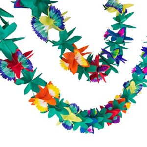 super z outlet 9 foot paper garland tropical hibiscus decorations, multicolored tissue flower leaves banner for luau party, birthday, hawaiian theme