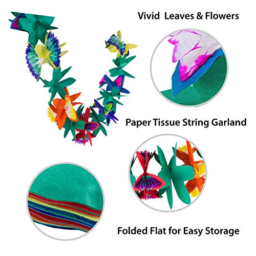 Super Z Outlet 9 Foot Paper Garland Tropical Hibiscus Decorations, Multicolored Tissue Flower Leaves Banner for Luau Party, Birthday, Hawaiian Theme