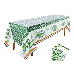 Gatherfun Saint Patrick’s Day Disposable Tablecloth Green Shamrocks Plastic Table Cover for Irish Party Decoration 3 Pack 54 X 108 Inch