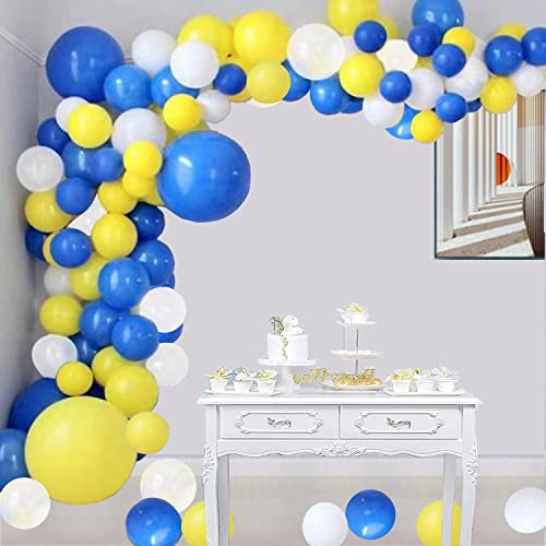 Blue Yellow White Balloon Garland Kit, 90 Pack Blue Yellow White Latex Balloons with 16FT Strip for Baby Shower Anniversary Birthday Wedding Graduation Office Party DIY Decoration