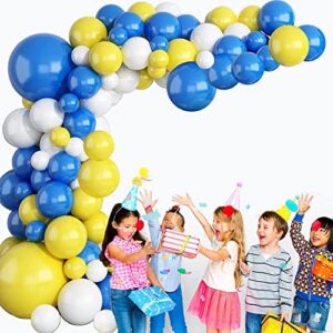 Blue Yellow White Balloon Garland Kit, 90 Pack Blue Yellow White Latex Balloons with 16FT Strip for Baby Shower Anniversary Birthday Wedding Graduation Office Party DIY Decoration