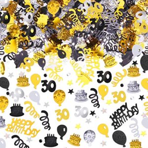 3000 pieces 30th happy birthday confetti number 30 birthday cake confetti metallic foil balloon confetti table scatters decorations for birthday party anniversary wedding (gold, silver and black)