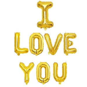 16 inch i love you letters foil balloons for valentines day propose marriage wedding party wedding décor mother’s day father’s day anniversary backdrop & birthday party supplies for her girlfriend (gold)