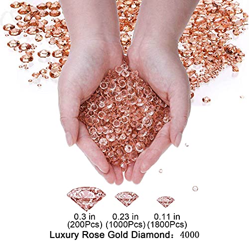 FECEDY 4000PCS Luxury Shiny Rose Gold Crystal Diamond for Wedding Bride Show Birthday Bachelorette Party Table Decorations, 4000 Piece Assortment