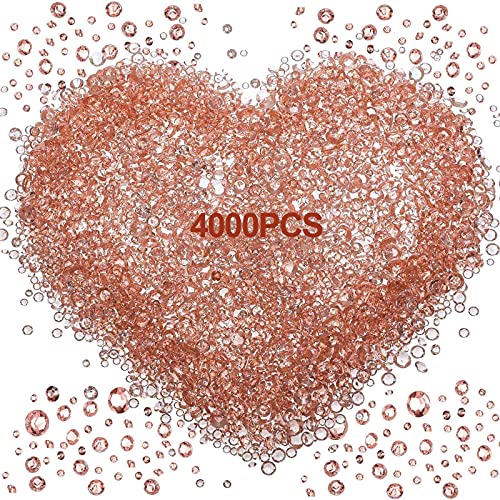 FECEDY 4000PCS Luxury Shiny Rose Gold Crystal Diamond for Wedding Bride Show Birthday Bachelorette Party Table Decorations, 4000 Piece Assortment