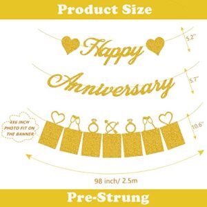 50th Anniversary Decorations Party Supplies Set of Happy Anniversary Photo Banner and Balloons,Hanging Swirls for 50 year Wedding Anniversary decor(Gold)