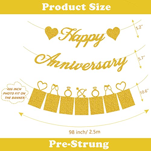 50th Anniversary Decorations Party Supplies Set of Happy Anniversary Photo Banner and Balloons,Hanging Swirls for 50 year Wedding Anniversary decor(Gold)