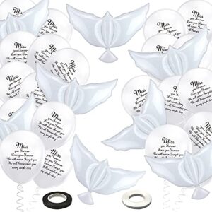 50 pcs white memorial balloons set with 40 pcs white memorial balloons 8 pcs peace dove balloons 2 rolls of ribbons funeral remembrance balloons for condolence funeral anniversary memorial services