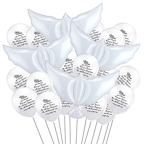 50 PCS White Memorial Balloons Set with 40 PCS White Memorial Balloons 8 PCS Peace Dove Balloons 2 Rolls of Ribbons Funeral Remembrance Balloons for Condolence Funeral Anniversary Memorial Services