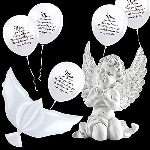 50 PCS White Memorial Balloons Set with 40 PCS White Memorial Balloons 8 PCS Peace Dove Balloons 2 Rolls of Ribbons Funeral Remembrance Balloons for Condolence Funeral Anniversary Memorial Services