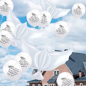 50 PCS White Memorial Balloons Set with 40 PCS White Memorial Balloons 8 PCS Peace Dove Balloons 2 Rolls of Ribbons Funeral Remembrance Balloons for Condolence Funeral Anniversary Memorial Services