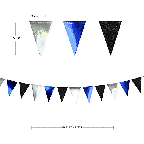 30 Ft Navy Blue Black and Silver Party Decorations Royal Blue Triangle Flag Pennant Banner Bunting for Birthday Wedding Bridal Baby Shower Nautical Ahoy Achor Pirate Theme Party Decorations Supplies