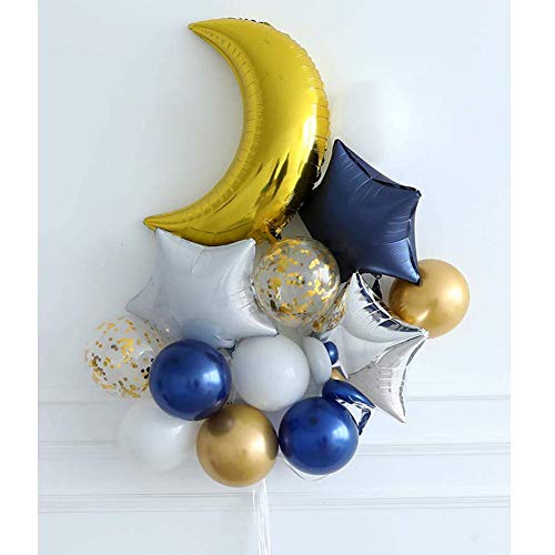 Moon and Star Balloons Bouquet Navy White Gold Balloons Twinkle Little Star Baby Shower Birthday Party Decoration