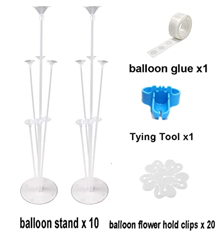 10 Sets of Balloon Stand Kits 28'' balloon base, Reusable Balloon Column Stand kit for Table, Tie Tool, Flower Clips, for Birthday Wedding Party Decorations (10 set)