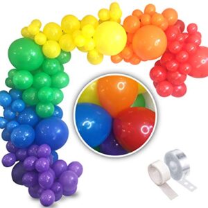 happy- rainbow balloon arch kit garland – 186 pro quality latex primary color balloons 4 assorted sizes for full 16ft rainbow garland – cocomelon, baby shark, elmo, paint, canticos, or pride party