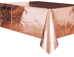 foil rose gold plastic tablecloth, 108″ x 54″