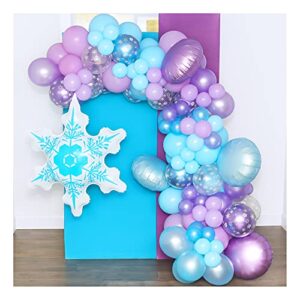 shimmer & confetti premium 16ft pastel ice princess frozen inspired balloon arch & garland kit with snowflakes, tying tools, balloon tape, glue for birthdays