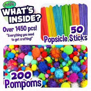 Carl & Kay Assorted Size 360 Pom Poms + 50 Googly Eyes & 1450+ pcs Crafts Supplies for Kids