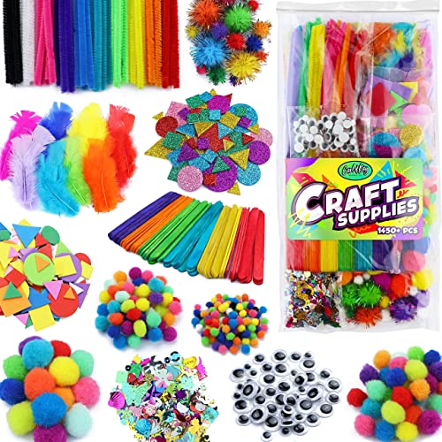 Carl & Kay Assorted Size 360 Pom Poms + 50 Googly Eyes & 1450+ pcs Crafts Supplies for Kids