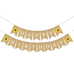 bestoyard birthday bunting banner decorative burlap banner linen swallowtail pull flag party supplies (happy birthday letters sunflower pattern)