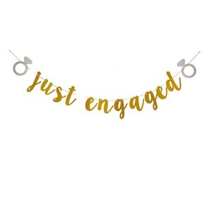 just engaged banner, gold engagement party sign, bridal shower / bachelorette / wedding party supplies decorations