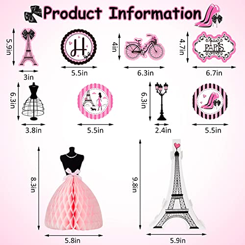 Paris Party Decorations Set, Paris Happy Birthday Banner Dress Honeycomb Centerpiece Eiffel Tower Cutout Paris Hanging Swirl Decoration for Baby Shower Birthday Paris Theme Party Supplies